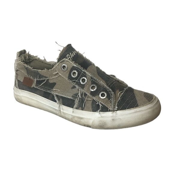 BLOWFISH Sneaker Women's Size US7-7.5 Green Tan Camo Print Slip On Shoes - Picture 1 of 10